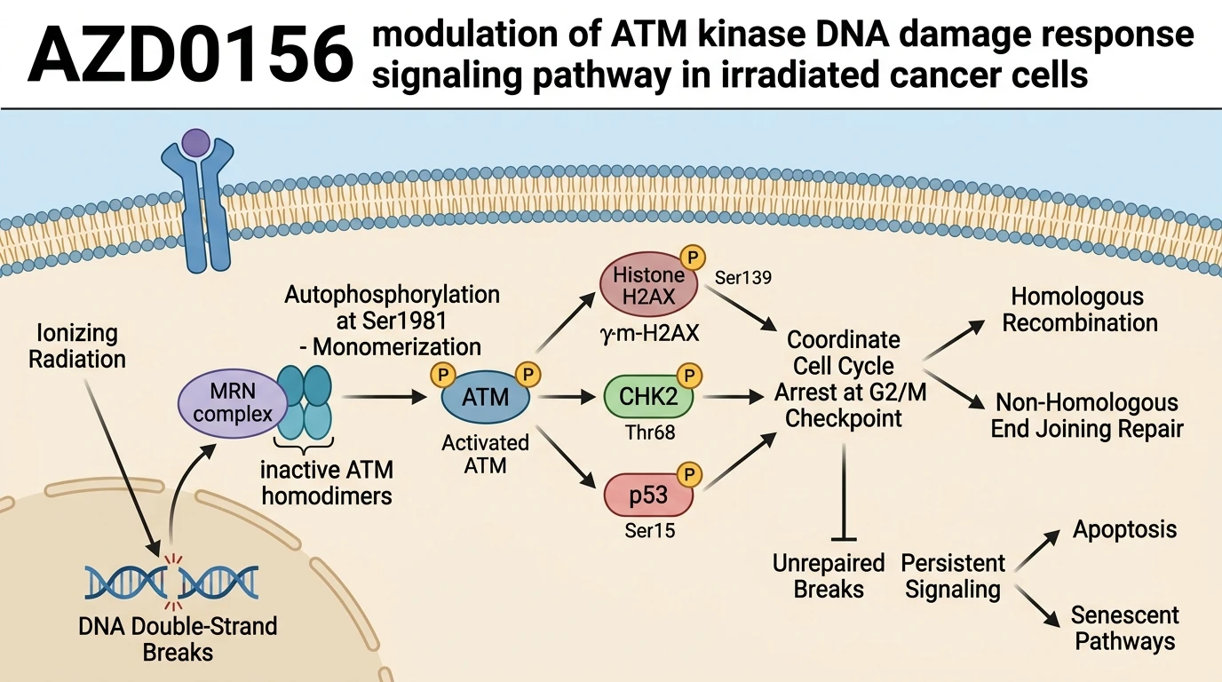 AZD0156 modulation of ATM kinase DNA damage response signaling pathway in irradiated cancer cells