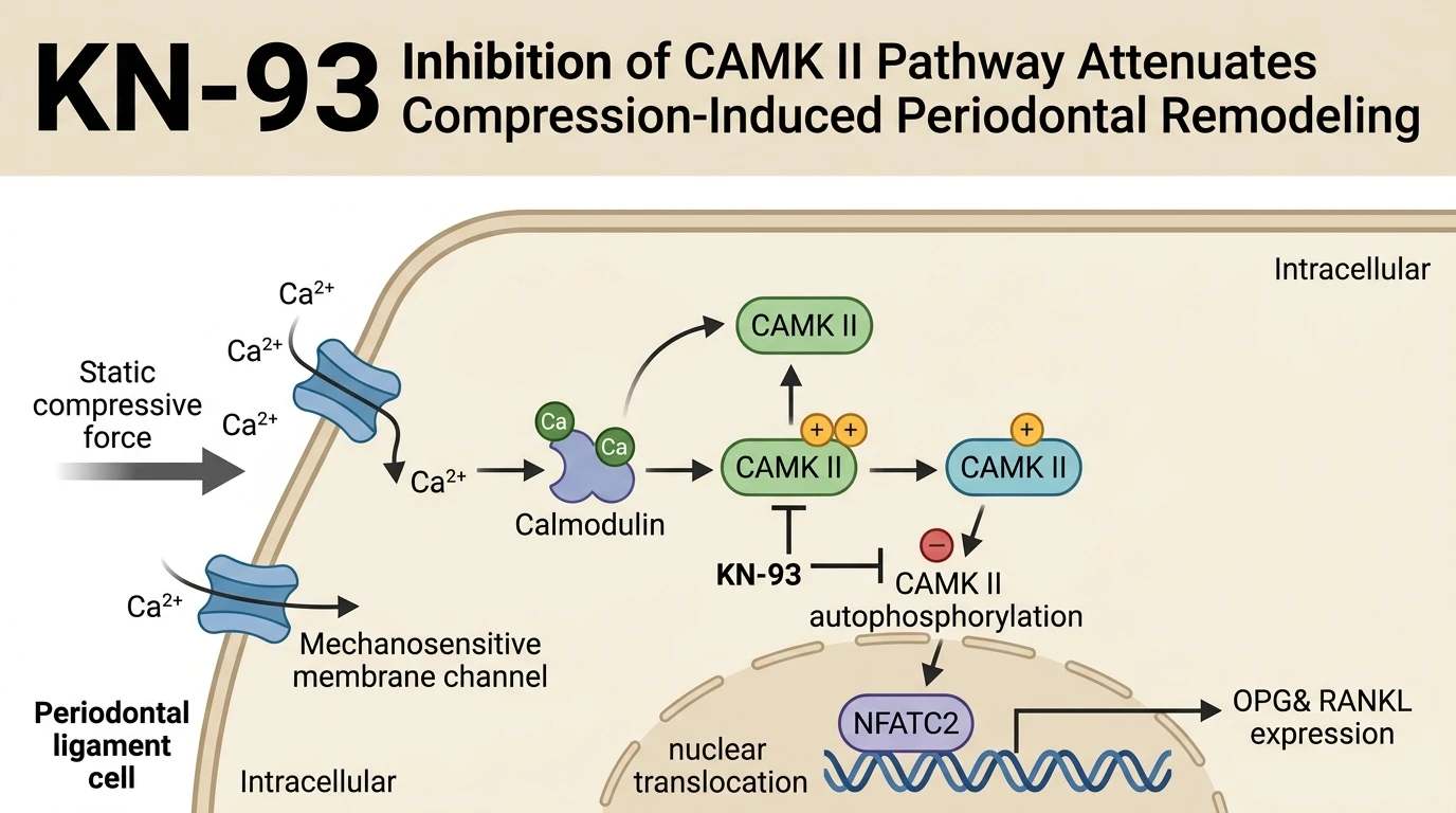 Schematic diagram of CAMK II signaling pathway in periodontal cells showing mechanical compression regulation