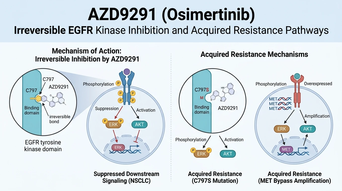 Schematic diagram of EGFR RAS RAF MEK ERK signaling pathway in mutant cancer cells under drug inhibition