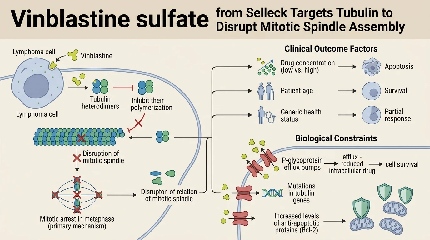 Schematic illustration of microtubule polymerization pathway showing tubulin arrest in Hodgkin lymphoma cells